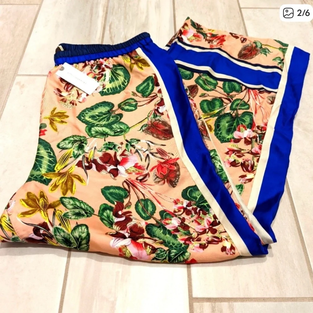 🌸 Anthropologie Elevenses Gardener Silk Wide Leg Pant - M - Picture 5 of 7